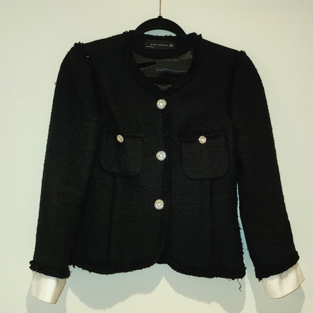 Zara Black Blazer with White Cuffs